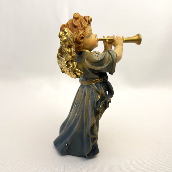 European Hand-Carved Wooden Angel Vintage Figurine Blue Robe Gold Wings 5 ¾” - Picture 5 of 9